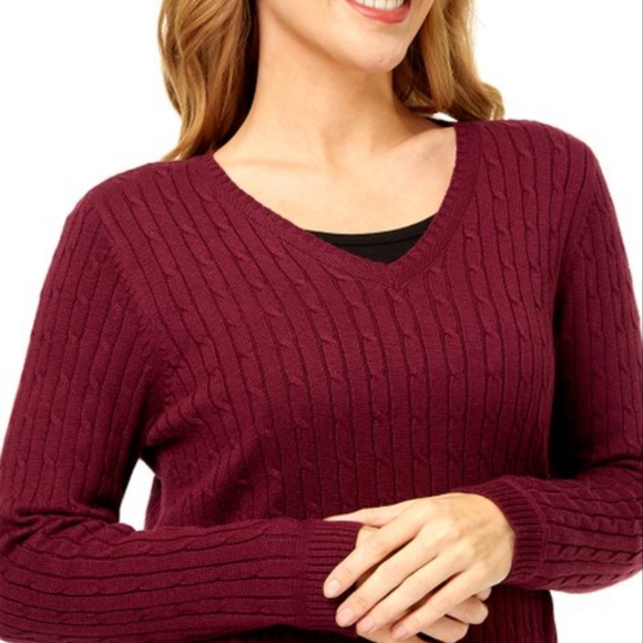 New Sangria Ribbed V-Neck Pulloverclassic pullover - Picture 1 of 3